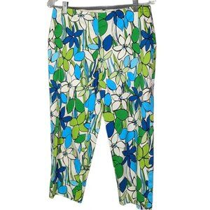 KELLY AND DIANE Cotton Stretch Lined Floral Cropped Pants Green and Blue Size 8P